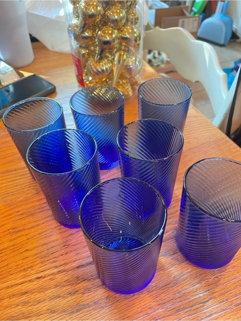 Set of 7 Cobalt Blue Textured Glass Tumblers